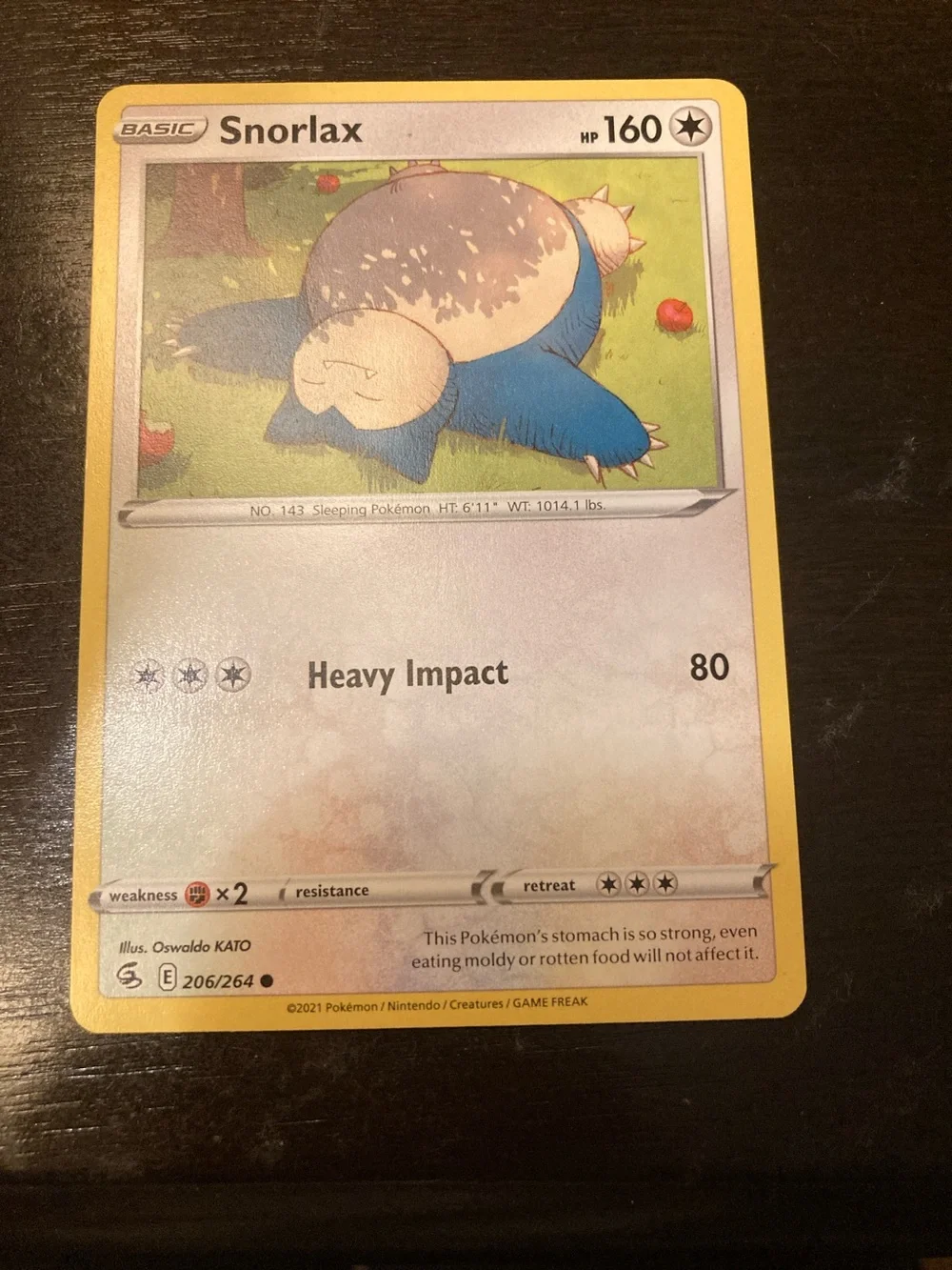 Pokemon Snorlax Card - Yellow Border, Blue Illustration